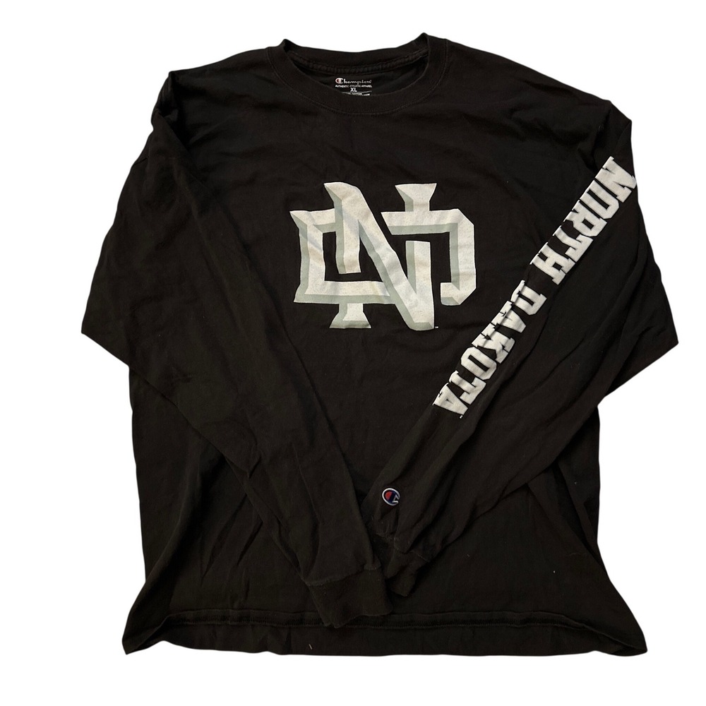 Champion North‎ Dakota UND Fighting Hawks Long Sleeve Shirt Black Mens XL Cotton